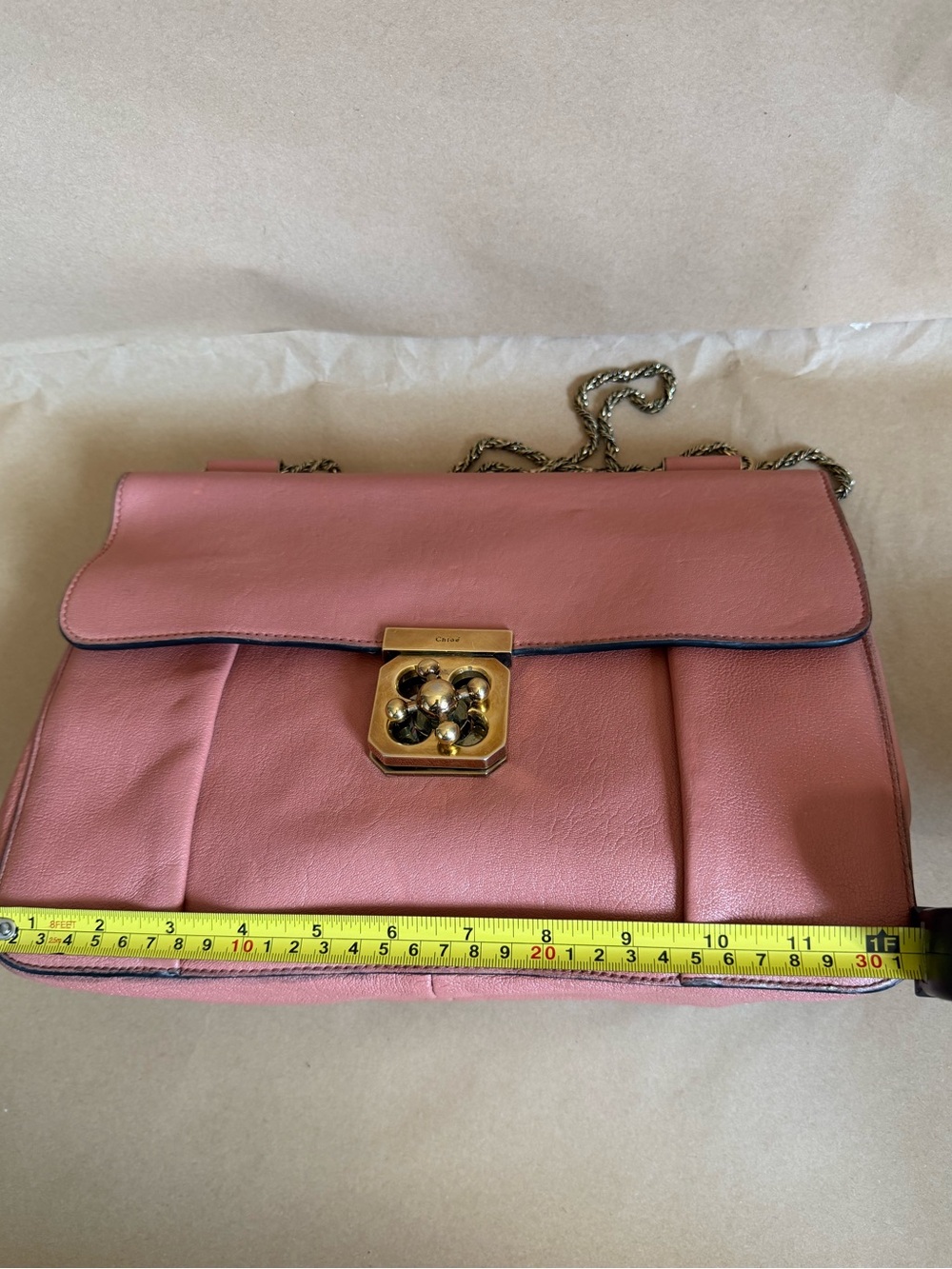 Chloe Coral Orange Leather Large Elsie Shoulder Bag - Picture 12 of 13